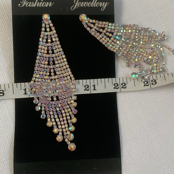 Zara Bling Chandelier Silver Aurora Borealis Rhinestone Earrings, NWT - Picture 4 of 6